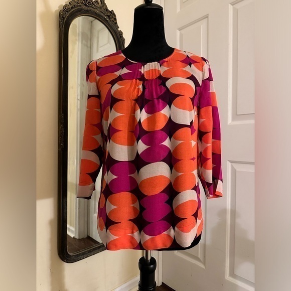 Boden Geometric Abstract Tunic Top 3/4 Sleeve Size 4 - Picture 1 of 6